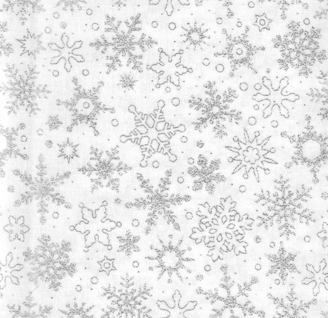 Silver Metallic Snowflakes / White ho646