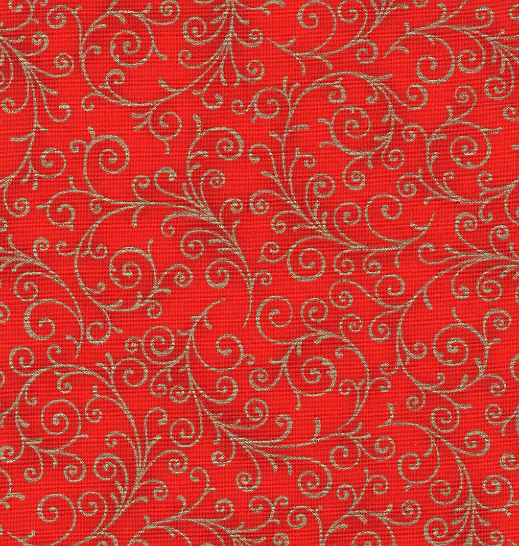 Holiday Flourish Scrolls / Red with Gold Metallic ho628