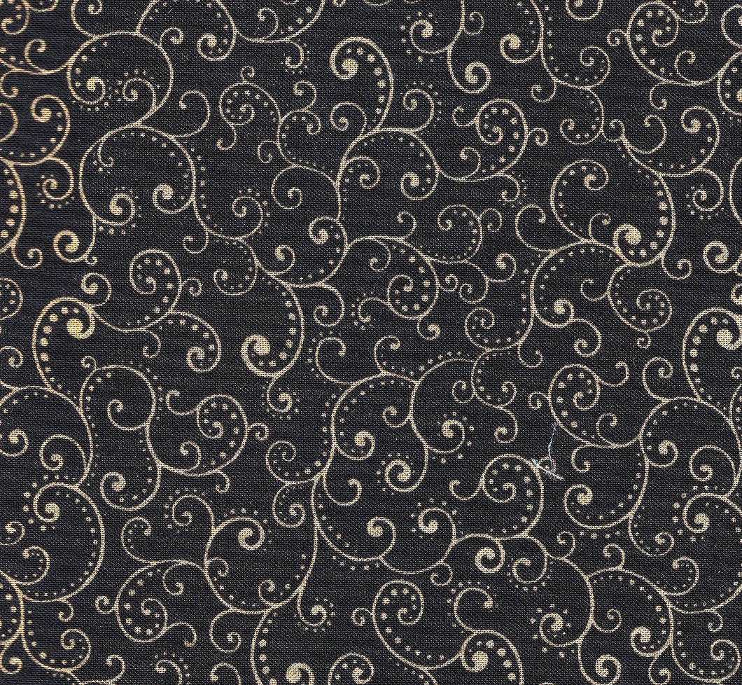 Curly Swirls / Black and Gold / any708