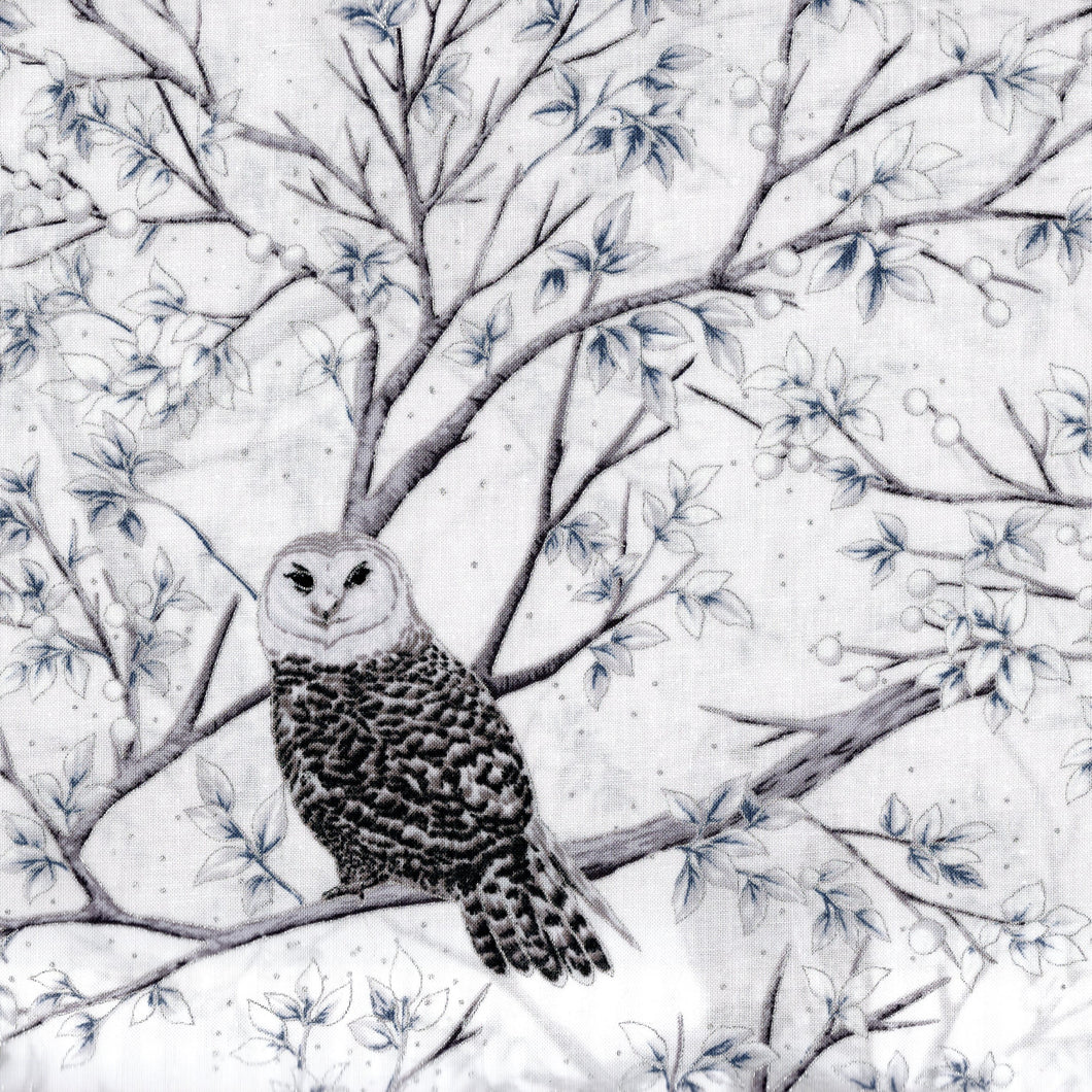 Midnight Perch Owls / White with Silver Metallic cr1111