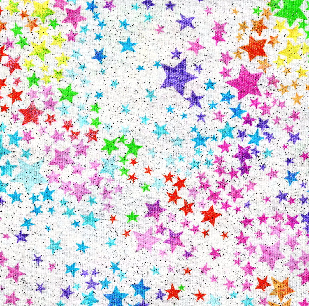 Rainbow Brite Stars / Multi on White with Glitter sta206
