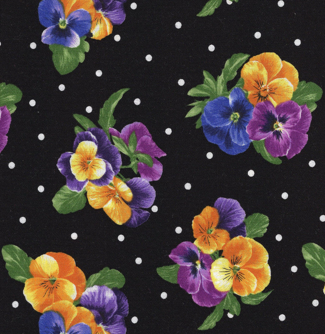 Brightly So / Large Pansies and Dots / Black 12.25
