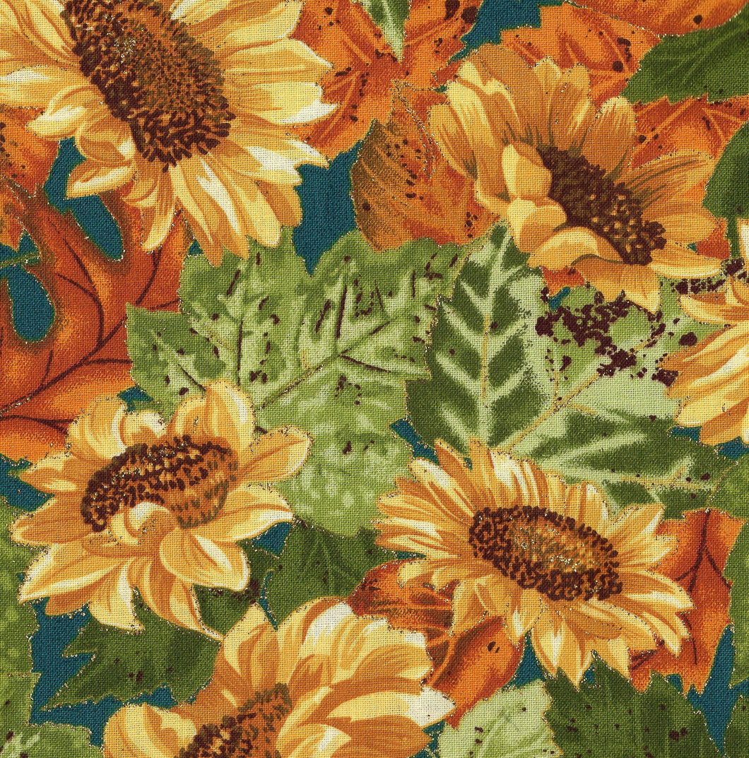 Sunflowers / Teal with Gold Glitter flo400