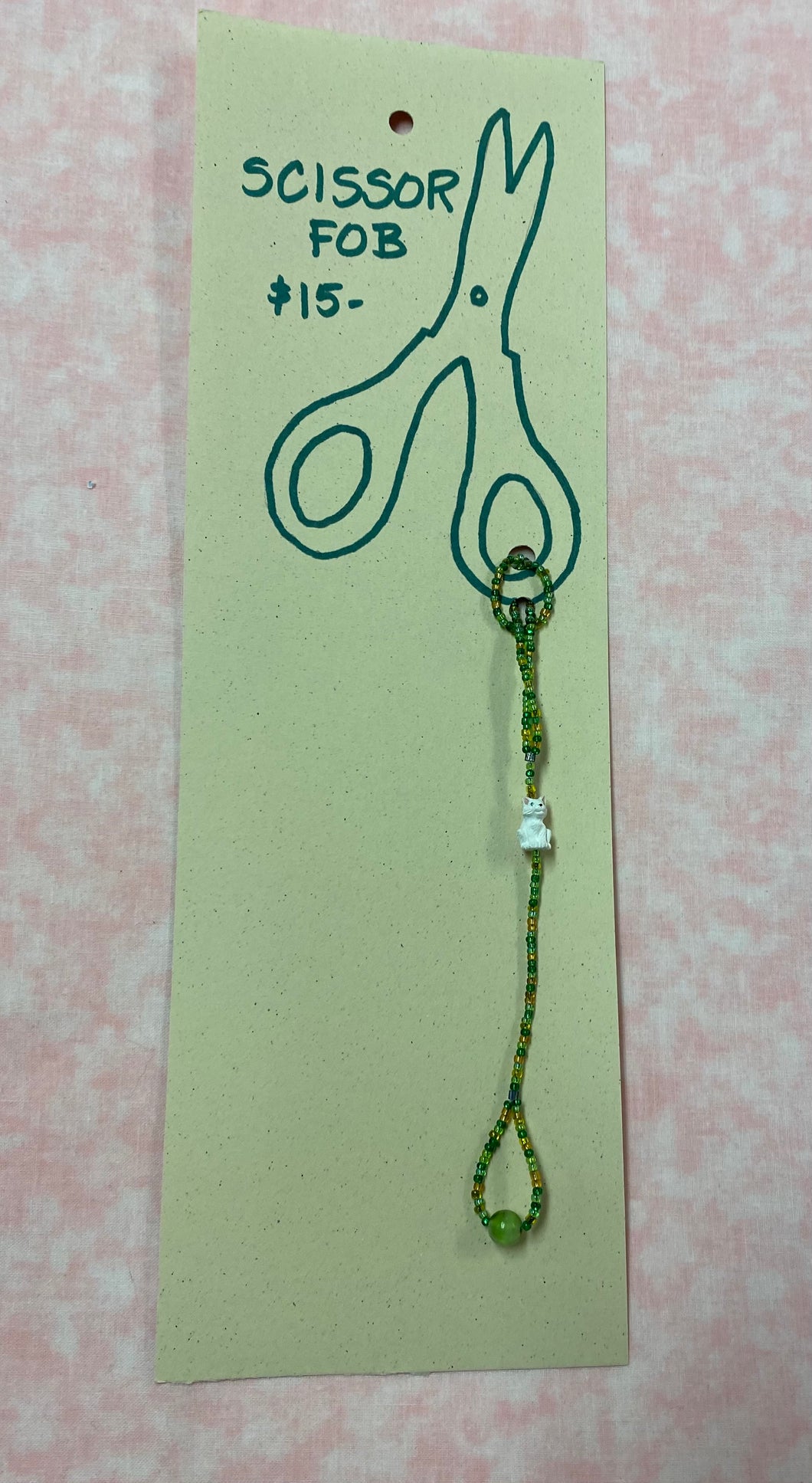 Hand Beaded Scissor Fob / Green n62